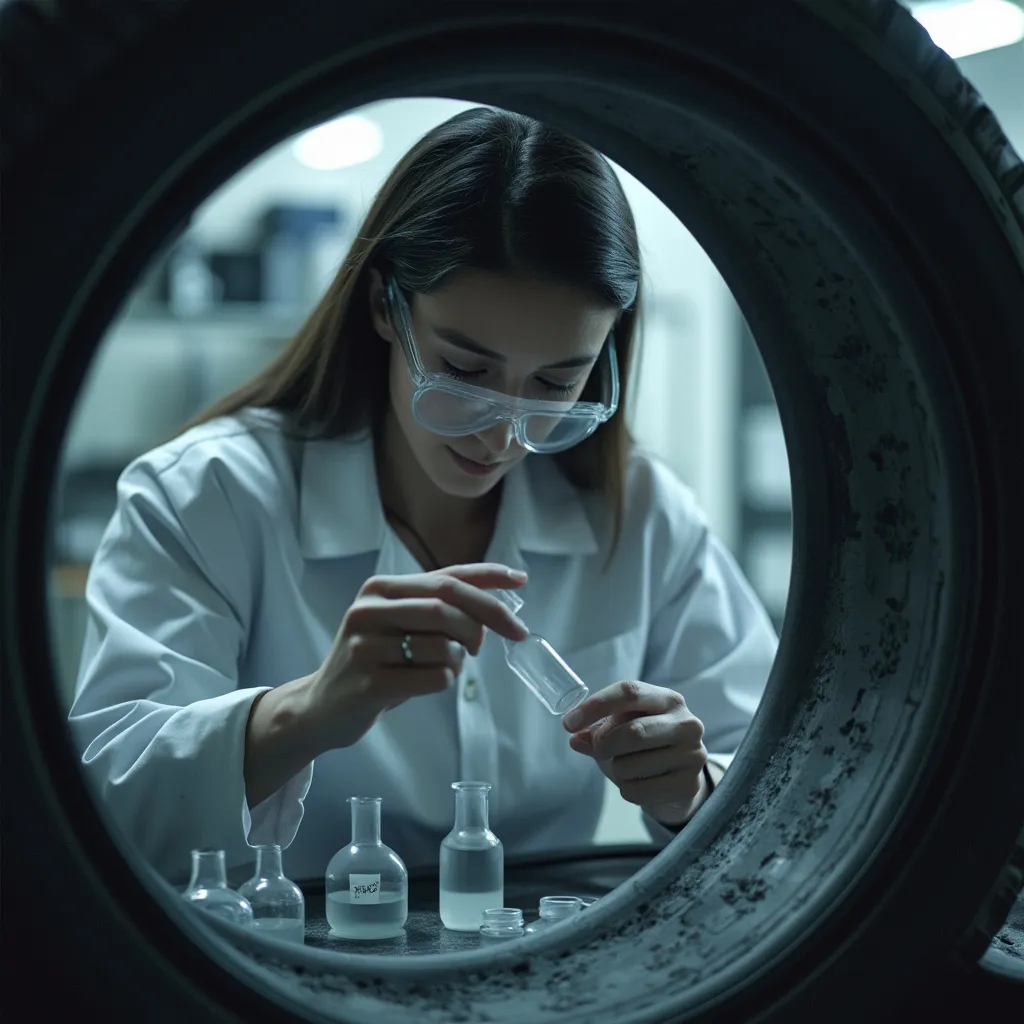 Detective studying chemical matter in tyre context
