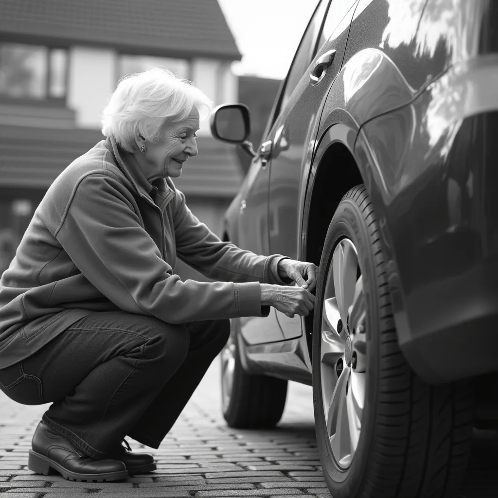 Elderly client reviewing tyre fitting